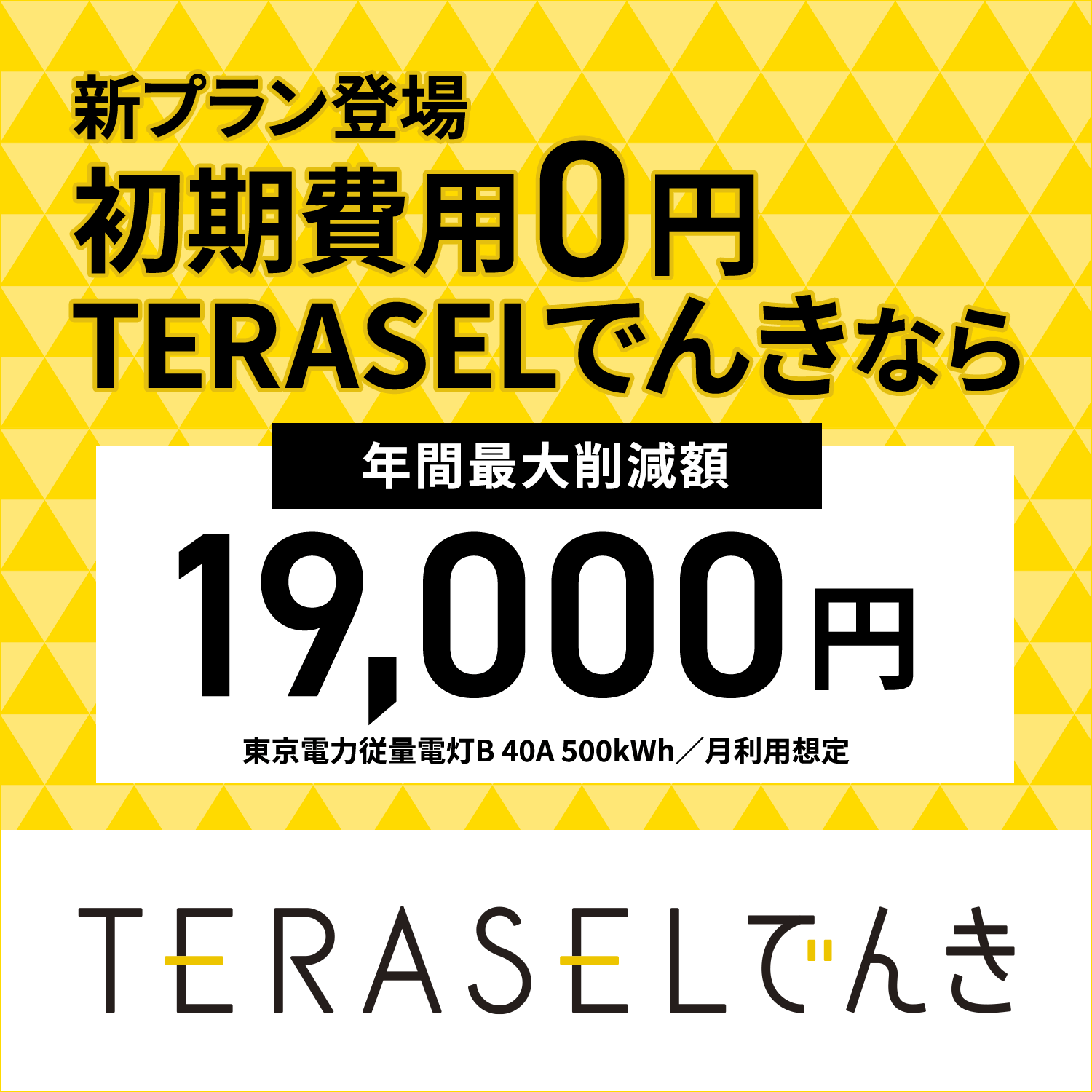 新プラン登場 初期費用0円 TERASELでんきなら年間最大削減額19000円